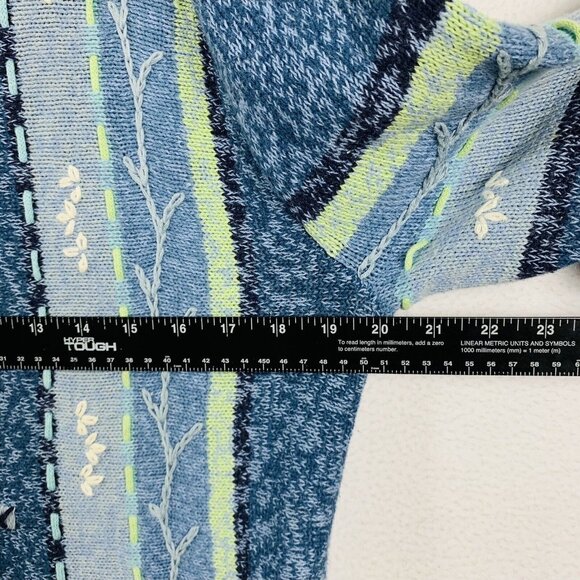 Norm Thompson Embroidered Cardigan Sweater Small Blue Button Up Winter Layering - Picture 13 of 16